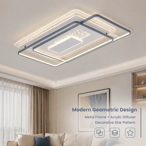 Modern Geometric Acrylic Iron Led Flush Mount <b>Ceiling</b> <b>Light</b> <b>Remote</b> Dimmable Tri Color High Power Living Room Bedroom - Product Image 2