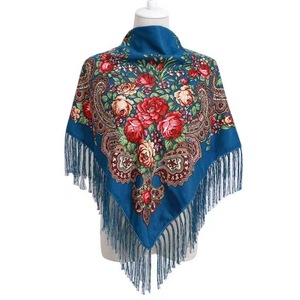 Écharpe russe pour femmes, <span class=keywords><strong>foulard</strong></span> <span class=keywords><strong>carré</strong></span> à imprimé floral, <span class=keywords><strong>foulard</strong></span> ethnique pour filles, babouchka, écharpes élégantes 90*90cm - Product Image 1