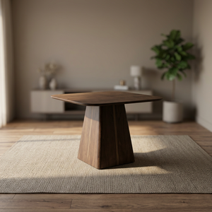 Modern Square Dining <b>Table</b> <b>Solid</b> <b>Wood</b> Legs Walnut Veneered MDF <b>Top</b> Pedestal Base for Cafe Restaurant Hotel Banquet Use 4-Seater - Product Image 3