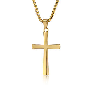 Minimalist <b>Cross</b> Necklace Stainless Steel Unisex Pendant Sweater <b>Chain</b> Gold Tone Jewelry - Product Image 1