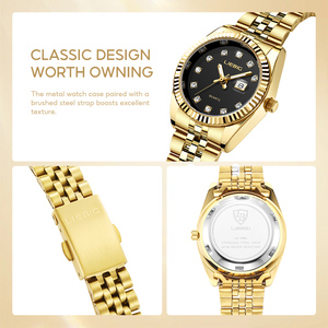 LIEBIG L1080 Oro <span class=keywords><strong>Nero</strong></span> Lussuoso <span class=keywords><strong>Orologio</strong></span> da Polso da <span class=keywords><strong>Donna</strong></span> in Acciaio Inossidabile Moda Resistente all'Acqua <span class=keywords><strong>Orologio</strong></span> al Quarzo con Data e Diamanti - Product Image 5