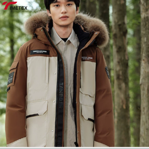 TIMETEX-Manteau personnalisé en duvet pour homme, grande taille, capuche en fourrure de duvet gris, tissu de laine formel, fermeture à glissière, motif lettre, sans col sur le devant - Product Image 5