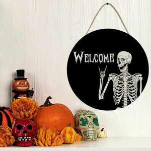 Wooden Skeleton <b>Wall</b> <b>hang</b> Crafts Tag Scary Halloween Decoration Pendant - Product Image 1