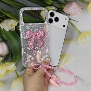 Coque de téléphone transparente Coquette Mignonne Cœur Laser Bling Cristal Nœud <span class=keywords><strong>Perle</strong></span> avec Chaîne de Main Perlée Assortie pour iPhone X-17 Samsung Redmi - Product Image 1