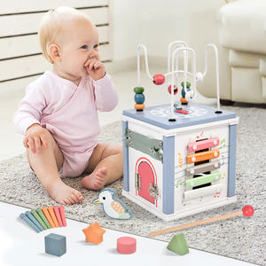 צעצוע עץ רב תכליתי חדש, קוביית פעילות מונטסורית חינוכית לגיל הרך, משחק חרוזים לילדים, סיטונאי - Product Image 2