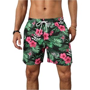 FOXA Bañador para hombre con estampado tropical hawaiano, de secado rápido, con cordón, cintura elástica, pantalones cortos de playa con bolsillos - Product Image 1