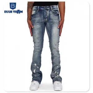 Tim Biru | Produsen Jeans Denim Khusus Pria Vintage Dicuci Skinny Stacked Flare Jeans Mens Ripped Mens Celana Biker