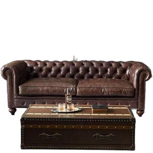 Sofá de Cuero Genuino Estilo Americano, Diseño Recto, Tapizado, Muebles Retro para Sala de Estar - Product Image 5