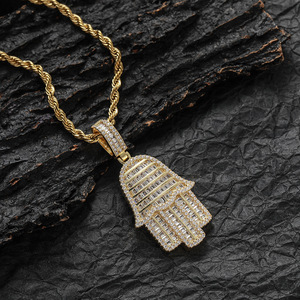 จี้รูปมือฟาติมาแบบใหม่ สร้อยคอฮิปฮอปทองแดงประดับเพชรซิร์คอน - Product Image 3