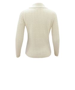 Pull en tricot crème pour femmes, manches longues, col rabattu, motif géométrique, pull décontracté, vêtements d'automne - Product Image 2