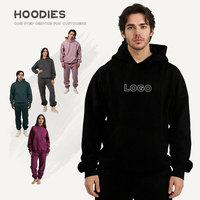 Grosir setelan Hoodie & Sweatshirt pria Fit kotak Berat longgar hitam tebal katun bulu domba Unisex Sweatpants