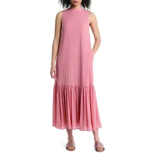 2023 Женская одежда, модные летние свободные платья без рукавов с высокой горловиной, на заказ, модные темпераментные повседневные летние платья с рюшами