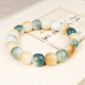Pulsera de raíz de Bodhi Putigen, 18 cuentas, verde, amarillo, melocotón, 11x12mm, joyería unisex para uso diario - Product Image 2