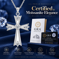 Collier Croix en Argent Sterling 925 avec Moissanite, Pendentif Ajoure en Pierre Ronde de 3,5 mm, Bijoux pour Femmes, Vente en Gros