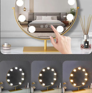 Espejo de maquillaje redondo de tocador de escritorio personalizado con bombillas LED regulables de brillo ajustable personalizado - Product Image 3