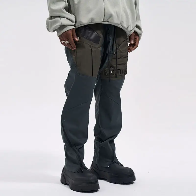 wholesale High street multi-pocket side zip contrast Cargo pants Functional crotch casual pants for man