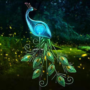 Lámpara Solar de Jardín con Forma de Pavo Real, Bola de Cristal Azul, LED, Decoración para Exteriores, Resistente al Agua, Independiente - Product Image 1
