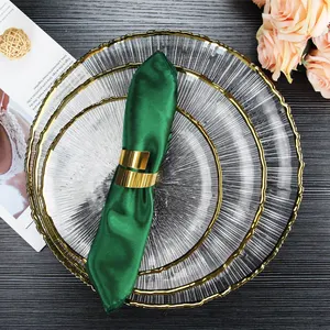 Shanxi Elegant Nordic Firework Design Glass Charger Plates Clear Gold Rim Wedding Dinner Plate Set Wholesale Tableware