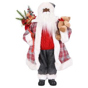 Red Grey Plaid Robe Black Santa Claus <b>Doll</b> Teddy Bear Xmas Figure for Boutique Window Display - Product Image 2