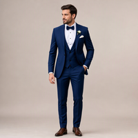 Setelan Pria 3 Potong Slim Fit Satu Kancing Jaket Rompi dan Celana Warna Solid Pernikahan Pengantin Pria Tuxedo Formal Bisnis