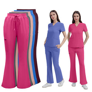 Conjunto de Uniforme Médico Elástico Premium, Pantalones Acampanados Personalizados + Top Ajustado <span class=keywords><strong>S</strong></span>ólido, Ropa de Trabajo Duradera y Suave para Hospital, Clínica, Salón de Belleza - Product Image 2