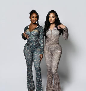 C0264 Hot Selling Fashion Letter Gedruckte Langarm-Reißverschluss-Strickjacke Sexy Slim Fit Hose mit Leoparden muster - Product Image 5