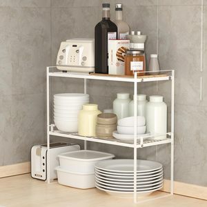 Organiseur de rangement en métal à double niveau empilable, étagères de comptoir, <span class=keywords><strong>placard</strong></span> de cuisine, évier, table de bureau - Product Image 2