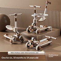 Trottinette pliable 3-en-1 légère pour enfants avec musique/lumières LED, siège et barrière réglables en hauteur pour les enfants de 2 à 14 ans, pour jouer en extérieur