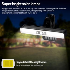 Lámparas Solares LED WD-TX280 con Sensor de Movimiento, 3 Modos, 36 LED, 2 Tipos de Montaje, para Exteriores, con Clip, WD-TX28 - Product Image 5