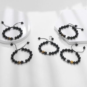 Natural Stone Seed Beads Bracelets Jewelry Stainless Steel Engraved Charm Letter Bracelet Agate Stone Beaded Bracelets <b>for</b> <b>Men</b> - Product Image 1
