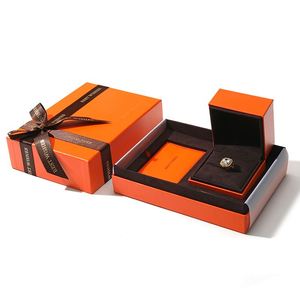 OEM <b>Orange</b> Cardboard Jewelry and Cosmetic Gift Packaging Boxes with Ribbon <b>Paper</b> Material Custom Logo - Product Image 5