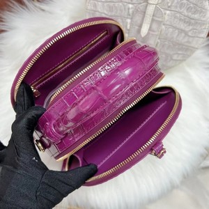 Sac à bandoulière rond en cuir de crocodile 100 % véritable violet – Sac à main de luxe à poignée unique avec fermeture éclair |   Sac fourre-tout OEM - Product Image 2