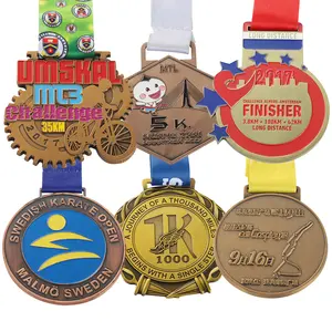 Madalya toptan ucuz boya yumuşak emaye tasarım kendi boş çinko alaşım 3D altın ödülü maraton koşu özel Metal spor madalya