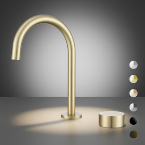 Robinet <span class=keywords><strong>de</strong></span> lavabo <span class=keywords><strong>de</strong></span> <span class=keywords><strong>salle</strong></span> <span class=keywords><strong>de</strong></span> <span class=keywords><strong>bain</strong></span> monocommande en <span class=keywords><strong>laiton</strong></span> massif, finition or brossé, à poser sur le comptoir, 2 trous, avec levier <span class=keywords><strong>de</strong></span> luxe, en stock - Product Image 1