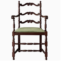 Fauteuil de salle à manger vintage de style européen en bois massif sculpté, dossier haut à triple volute, en velours, mobilier de maison