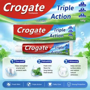 <span class=keywords><strong>Dentifrice</strong></span> Crogate <span class=keywords><strong>Triple</strong></span> <span class=keywords><strong>Action</strong></span> à la menthe fraîche 100g, 3 en 1 : Dents plus fermes + Haleine rafraîchissante + Blanchiment des surfaces - Product Image 2