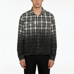 Spring Custom <strong>Men's</strong> Gradient Plaid Flannel <strong>Shirt</strong> Rhinestone Embellished Long Sleeve Button Down Loose Fit Casual Streetwear - Product Image 2
