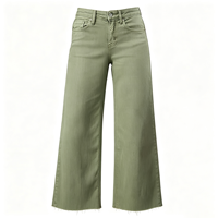 Jean Capri Femme Effiloché à Ourlet Délavé Taille Haute Jambe Large en Denim – Tenue de Festival Moderne 97 Chars