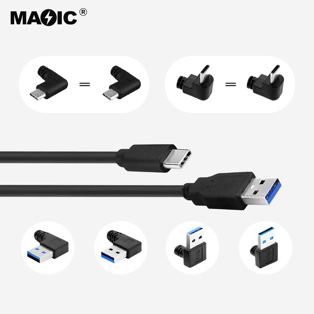 OEM USB Type C Charging Cable 90 Degree Type C Fast Charger USB 3.0 a to USB C up & Down Angle Charging Cable for Android Phones