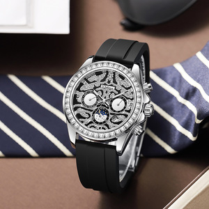 Dulunwe 6055 Orologio da <span class=keywords><strong>Uomo</strong></span> con Diamanti, Moda Personalizzata, Lussuoso Multifunzionale, Orologio Sportivo Casual Dorato per <span class=keywords><strong>Uomo</strong></span> - Product Image 2