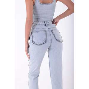 Jeans de Cintura Alta con Cierre y Estampado de Rayas Transpirable, Corte Holgado, Estilo Y2K, Casual, para Invierno y Verano, Talla XL - Product Image 2