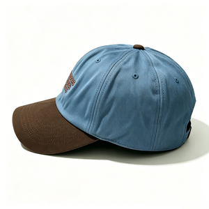 Casquette Dad Hat en toile à 6 panneaux, broderie personnalisée, bicolore, coton doux délavé, bleu et marron, visière contrastante, pour sports de plein air, unisexe, toutes tailles - Product Image 4