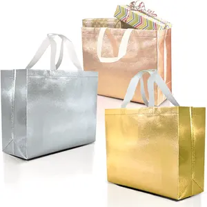 Customized Extra Large Size Eco Non Woven Grocery Bag Gold Silver Lamination Metallic Non Woven Bag With Logos