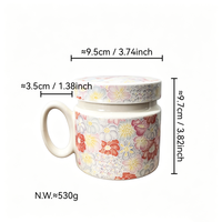 Mug en céramique coloré à motifs floraux en relief avec couvercle 400 ml, tasse à café domestique, tasse à eau pour le petit-déjeuner