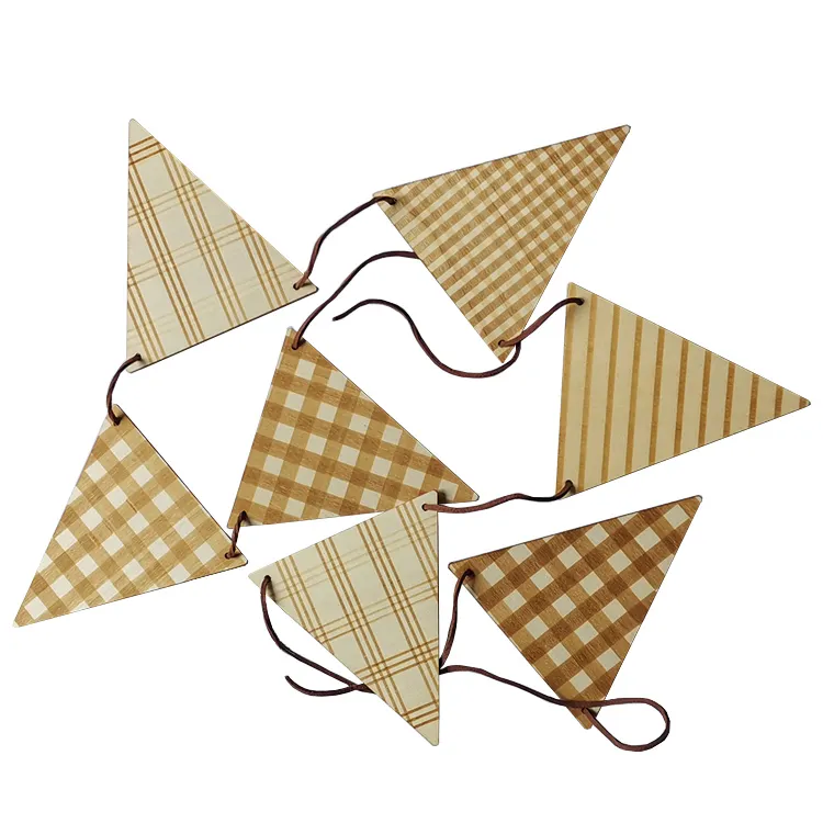 Decorazioni per la casa natale matrimonio festa di compleanno Pennant Eco Wood Crafts Bunting Hanging Flag Banner ghirlanda bandiere triangolari in legno