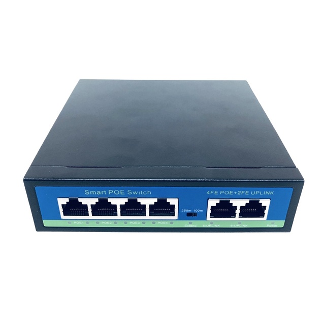 RTXMC Standard Smart 4+2 Active 4 Port 10/100m 48v 52v Ethernet Network Poe Switch 2 Poe Uplink for Ip Camera Cctv High Quality