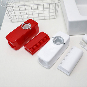 Automatic Toothpaste Dispenser And Toothbrush Holder Set Rectangle Plastic Suction Cup Mount White C10YQ Bathroom Sets - Product Image 1