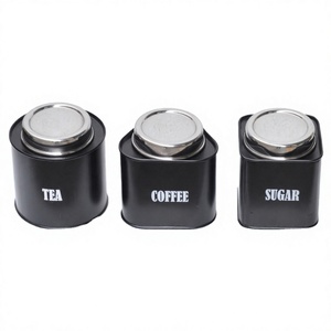 Food Safe Quality <b>Canister</b> Metal Tea Coffee Sugar Jar <b>Set</b> of 3 Metal Custom Storage Small Kitchen Containers With Airtight Lid - Product Image 1