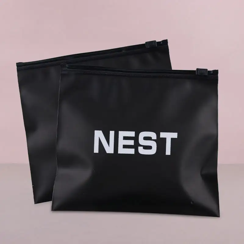 Bolsa negra con cremallera, bolsa de plástico para embalaje de ropa, paquete negro personalizado de alta calidad, bolsa de refuerzo lateral de seguridad de PVC PE