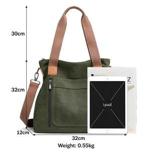 Bolso Tote de Lona Gris de 7 Pulgadas para Mujer, Bolsos Cruzados de Hombro para el Trabajo, Bolsos de Mano Vintage con Múltiples Bolsillos, Cierre de Cremallera, Antirrobo, para Viaje - Product Image 2